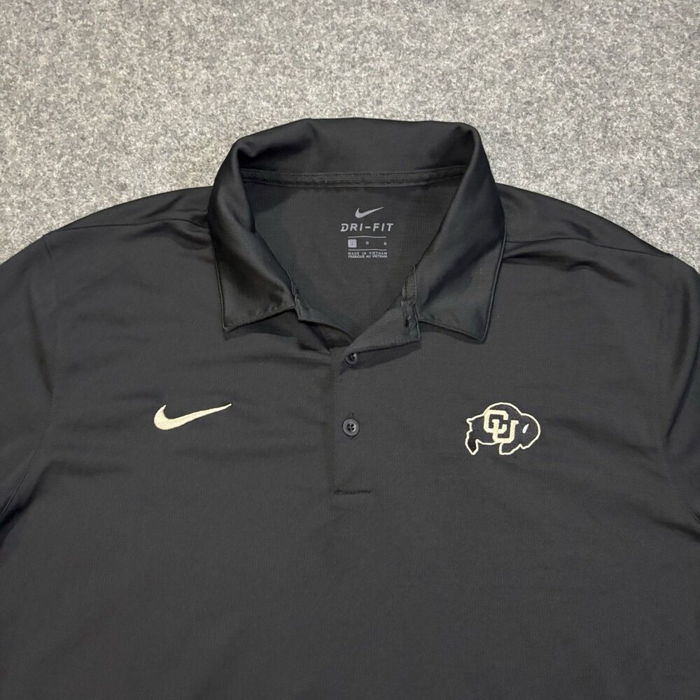 Colorado Buffaloes Nike Polo Shirt Mens Large Black NCAA Football Dri Fit